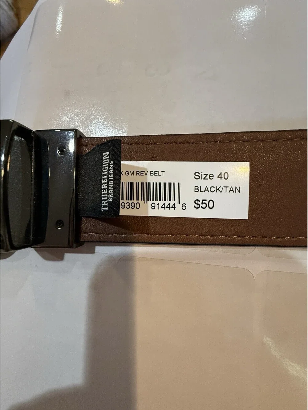 NWOT True Religion Reversible Belt Black Tan Leather Size 40